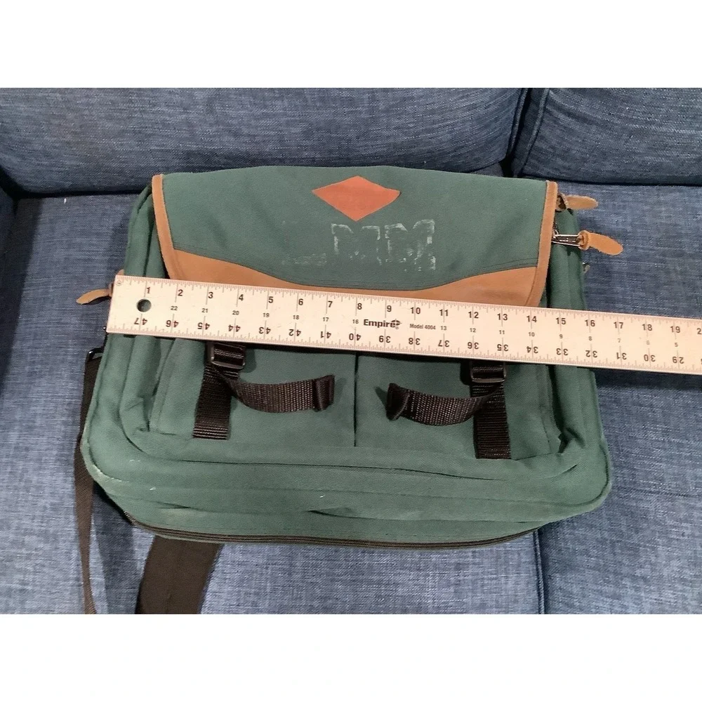 Vintage LL Bean  Green Leather & Canvas Messenger Lap Top Bag Shoulder Travel